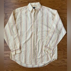 Brooks Brothers Mens Long Sleeve Button Down Yellow & Blue Stripe Shirt-Medium